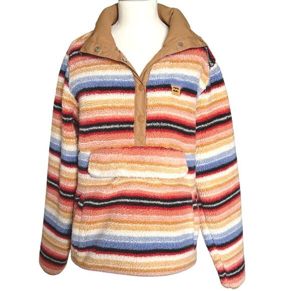 Billabong Switchback Womens Fleece Top Size Small Striped Multicolor Pockets EUC - Picture 6 of 16